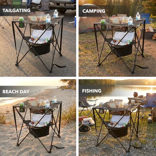 OVENTE Mesa de Camping Plegable con Enfriador Integrado, Negra POTC0014B miniatura 6