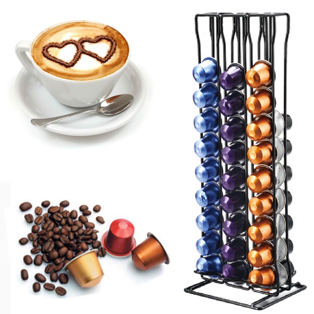 Support Capsule Café Porte-Capsules Rotatif Distributeur Stockage Acier Inoxydable Chrome Pratique pour Fête Maison Bureau Restaurant Bar, Chrome, A - Contenir 60 Capsules