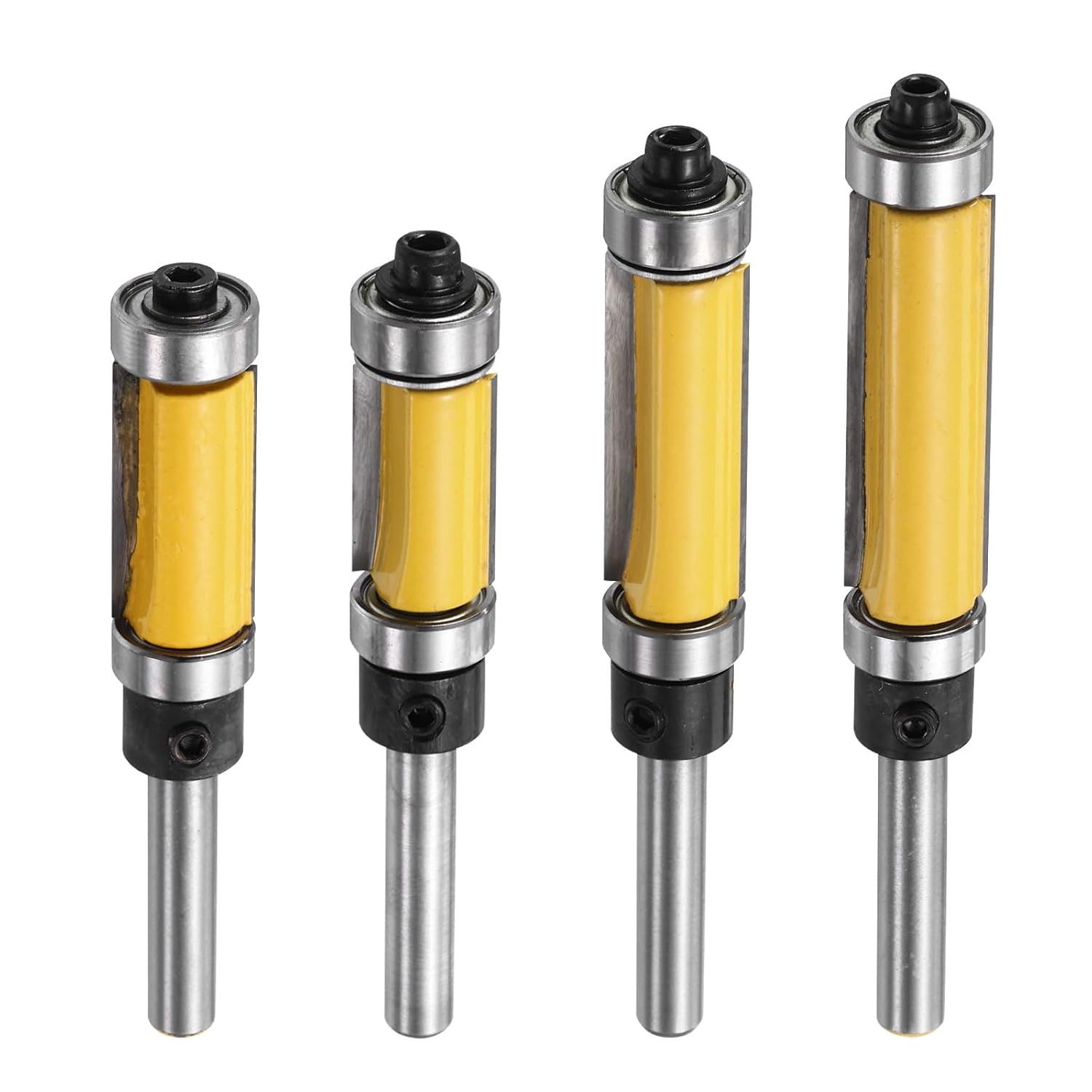 uxcell Flush Trim Router Bit Set 1/4 Inch Shank 1/2" Cutting Dia Carbide Tipped Top Bearing Router Bit Straight Template Router Bit for Woodworking Trimming, Yellow