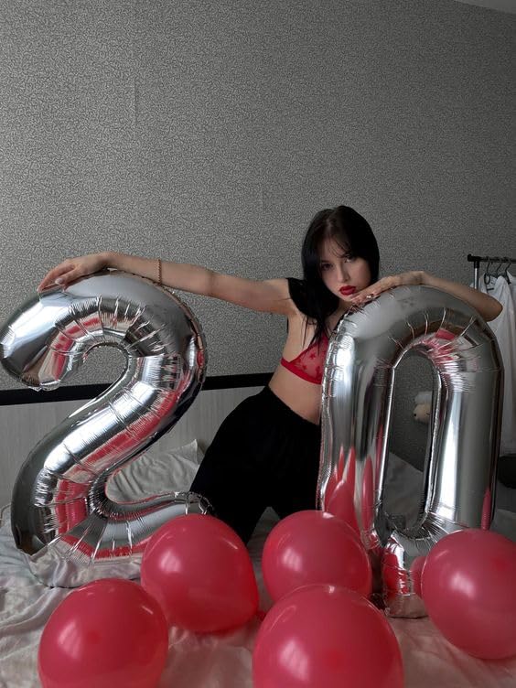 Image of Silver Number 20 Balloon 40 inch, 20 Number Balloons, 20th Silver Birthday Decorations, 20 Year Old Silver Party Supplies