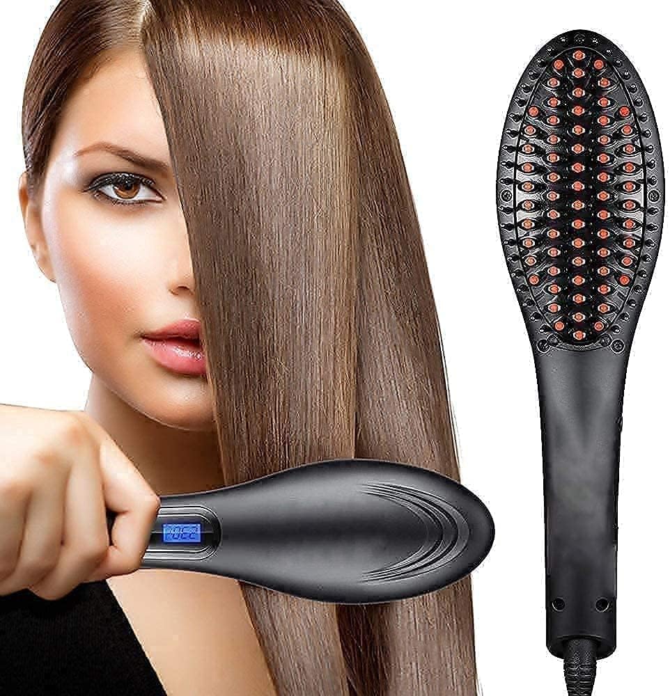 DEEJET Electric Comb Brush 3 in 1 Ceramic Fast Hair Straightener For Women's Hair Straightening Brush with LCD Screen, Temperature Control Display for Women (Electric straightner) Multicolour
