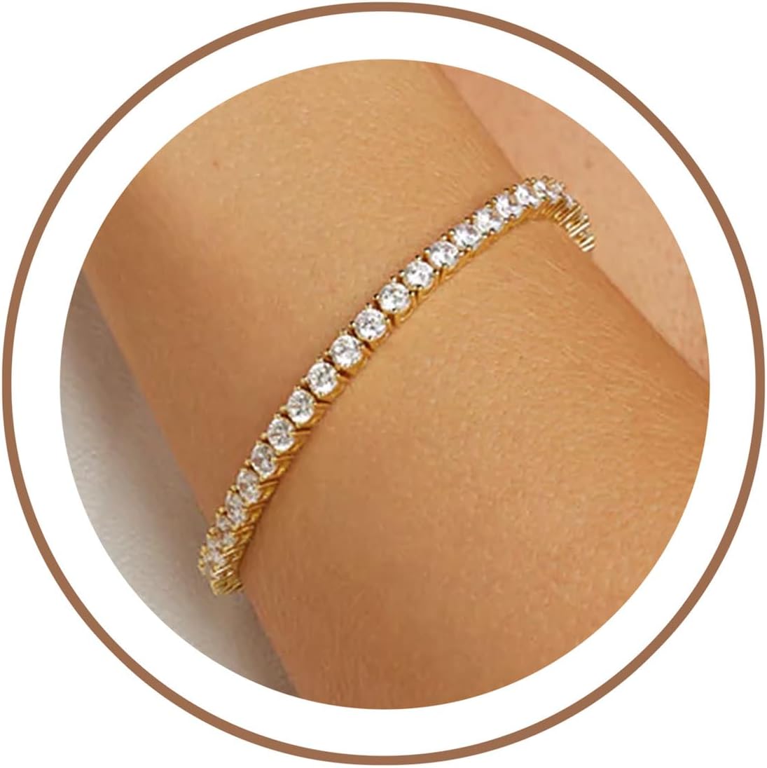 14K Gold Plated Cubic Zirconia Classic Tennis Bracelets for Women - Round, Oval, Baguette Cut CZ Diamond Bracelet Wedding Bridal Prom Jewelry Gifts Size 6.5"+1"