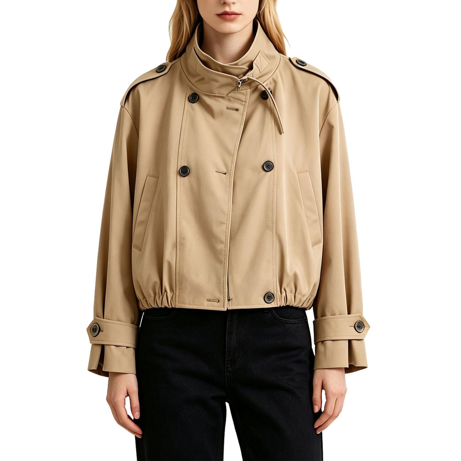 Generisch Trench pour femme avec double boutonnière et col haut à manches longues