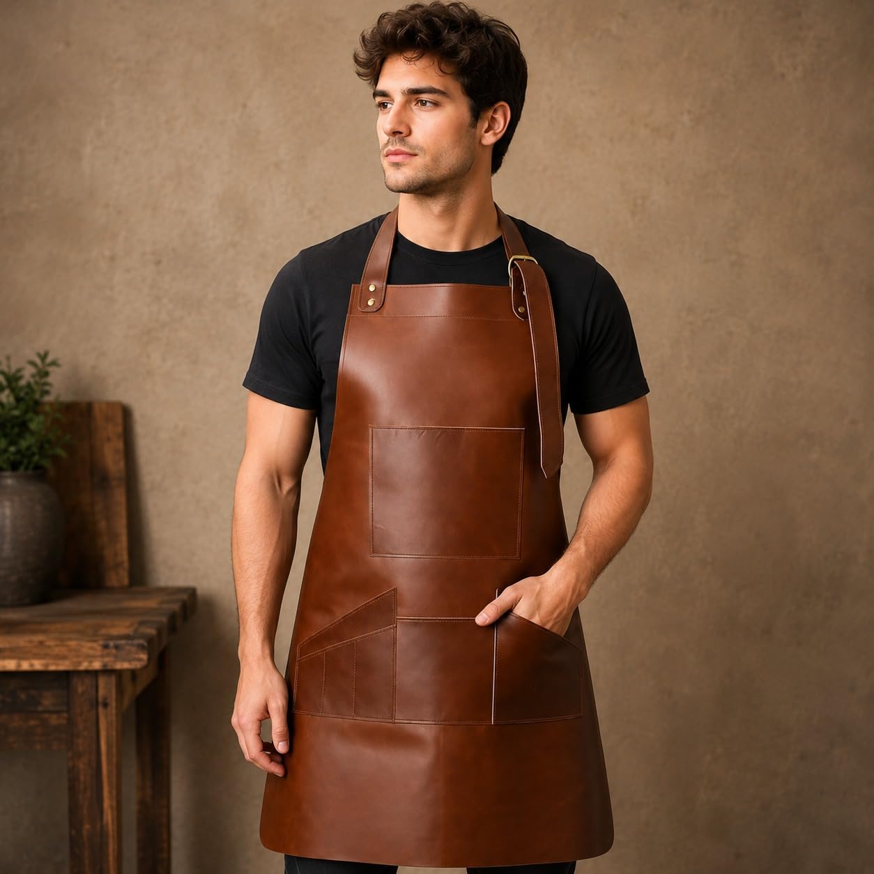 Delantal de cuero hecho a mano de la India, regalo para entusiastas de la cocina, artesanía de calidad de chef