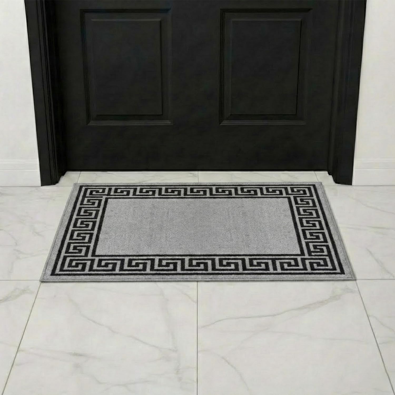 B&B Door Mat Non-Slip Washable Dirt Trapper Floor mat having Indoor Outdoor Utility, Kitchen and large yoga Anti Slip Mats | 50 x 80 cm - Greeky Rug - Silver & Black