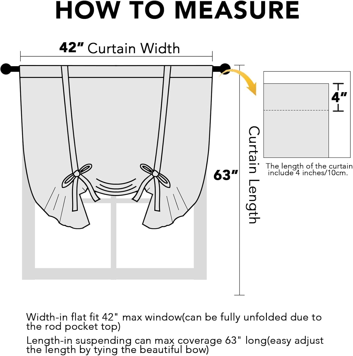 H.VERSAILTEX Blackout Tie Up Curtain 2 Panels Thermal Insulated Window Shade Light Blocking Balloon Roman Shade Bathroom Adjustable Rod Pocket Panel for Small Window,42" Wide by 63" Long,Natural