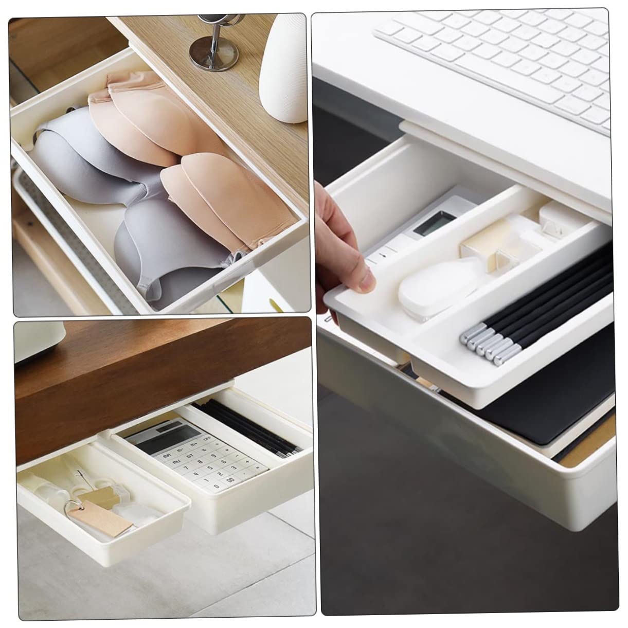 Uonlytech 2pezzi Sottotavolo Estraibile Organizer per Cancelleria Articoli per Ufficio Cassetto Invisibile Resistente Contenitore Portaoggetti Nascosto