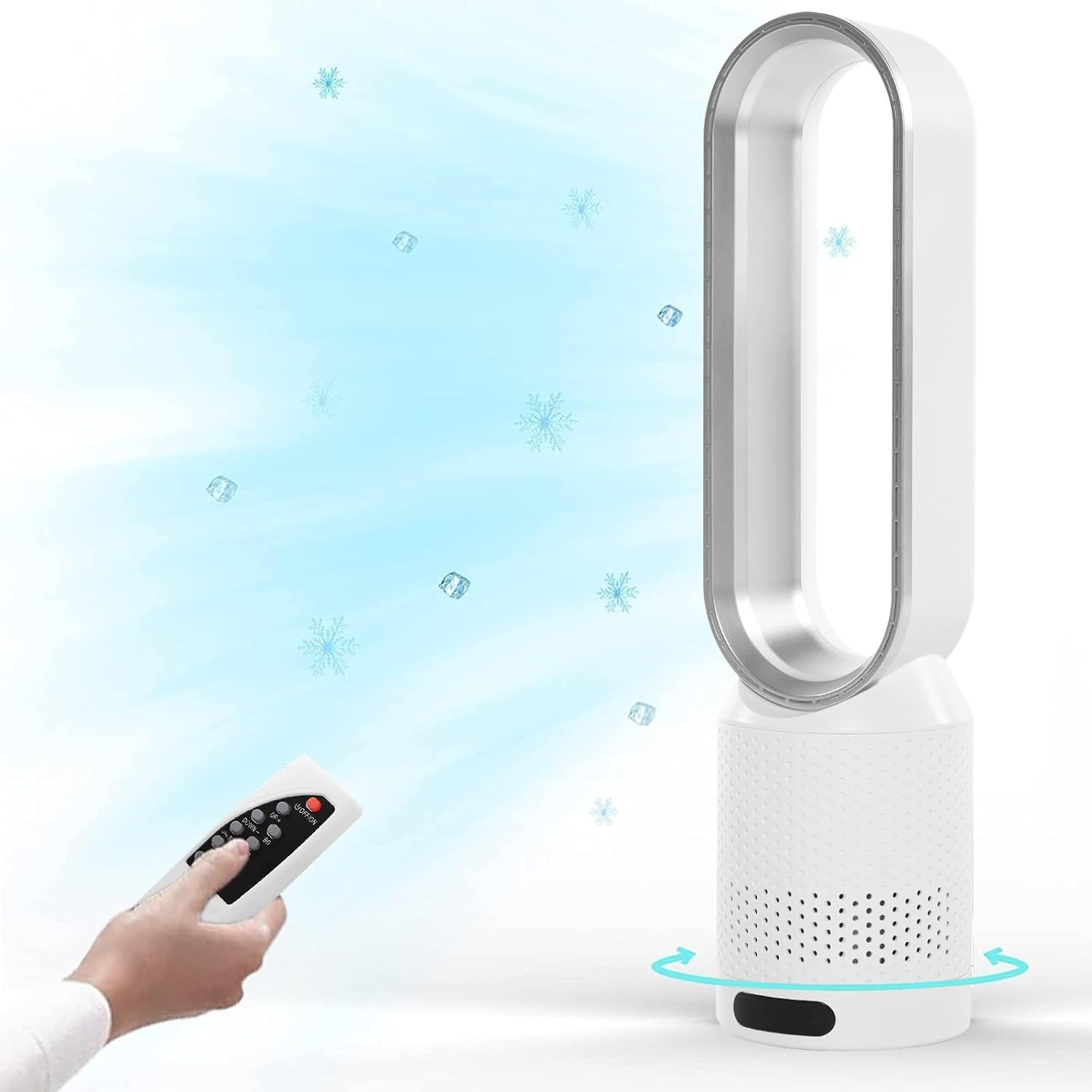 Säulenventilator ohne Flügel, Oszillation 80 °, leiser Turmventilator, 8 Windgeschwindigkeiten, 8 Stunden Timer, Standventilator für Schlafzimmer, Ventilator ohne Klinge (B-Silber)