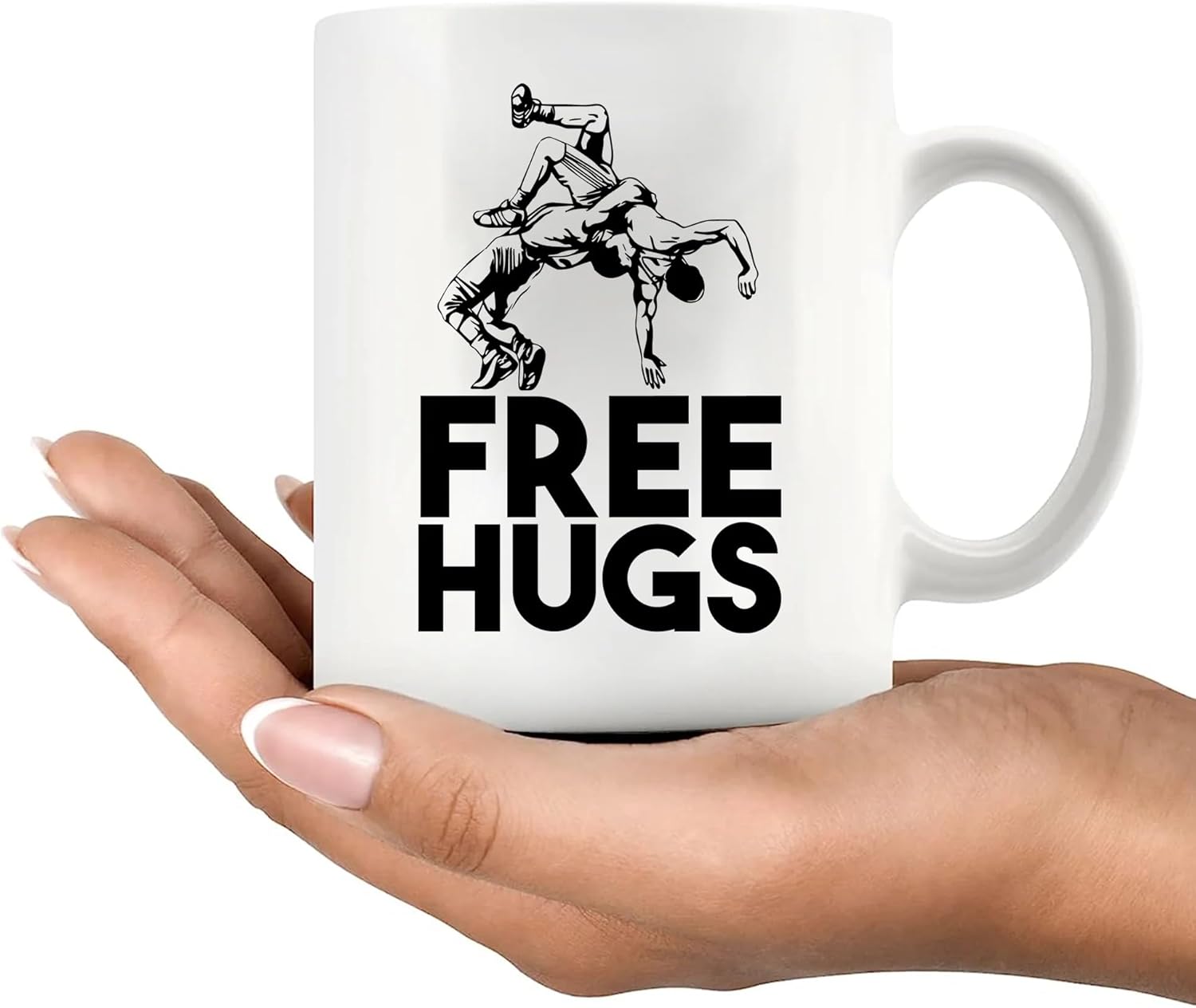 Free Hugs Wrestling Gifts Wrestler Dad Husband Boyfriend Uncle Funny Wrestling Coach Gifts Novelty Drinkware Ceramic Mug 11 oz White - Image 8