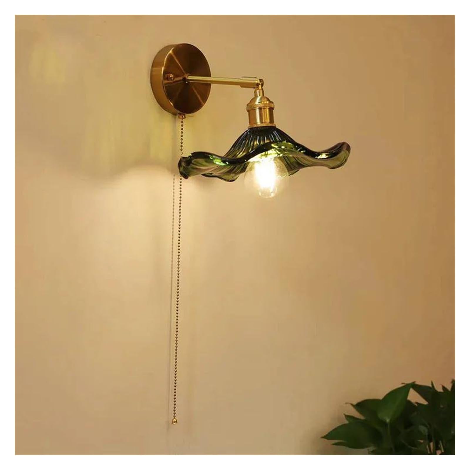 ZTCHSENZT Wall Sconces, Glass Copper LED Wall Lamp Sconce Pull Chain Bedside Bedroom Bathroom Mirror Stair Light Nordic Modern Wandlamp,C-Pull Chain Switch