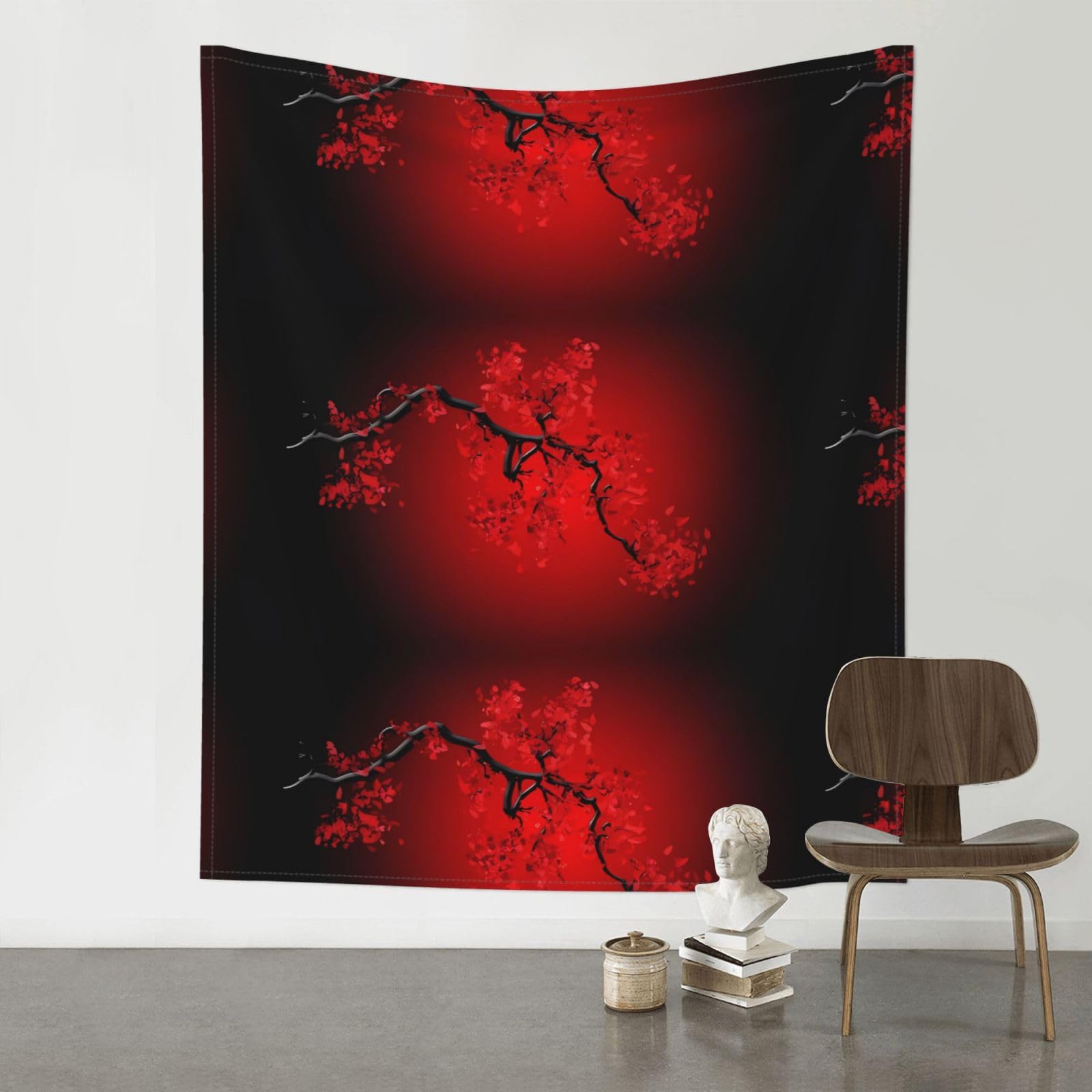 HJFCZH Red Cherry Blossom Prints Wall Tapestry 60x51in – Boho Decor Throw for Bedroom, Dorm, Beach Cover & Picnic Blanket