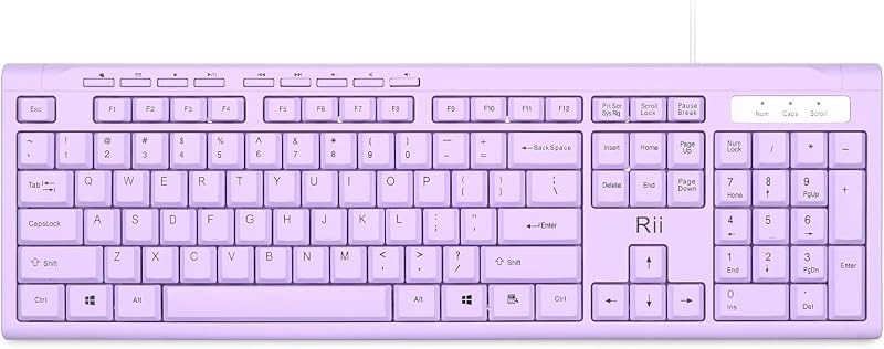 Rii RK907 Ultra-Slim Compact USB Wired Keyboard for MAC and PC-Purple | Full-Sized,Wired QWERTY Keyboard,Plug and Play,Home or Office for Mac and PC,Windows10/8/7/Vista/XP