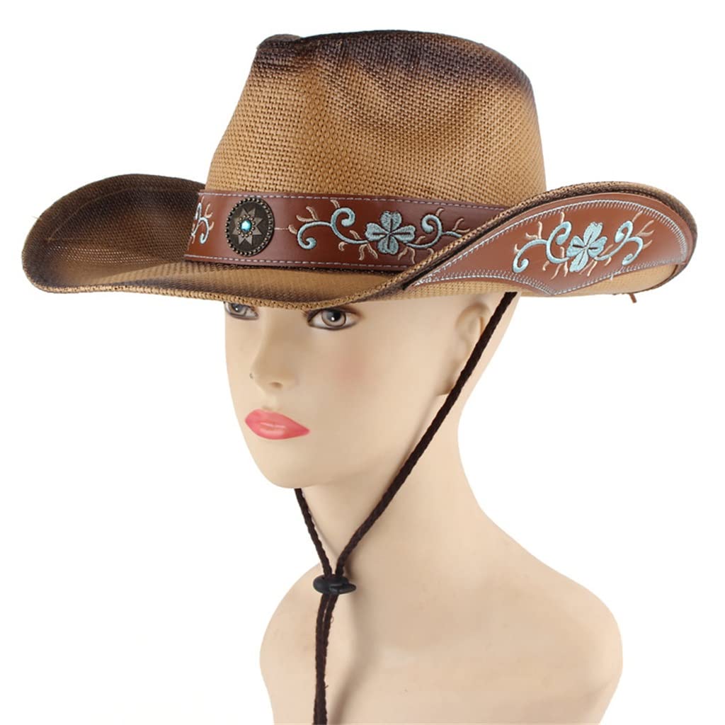 DELURA Cappello da Cowboy Occidentale da Esterno for Uomo e Donna Cappello in Stoffa di Carta con Tesa Curva Ricamata
