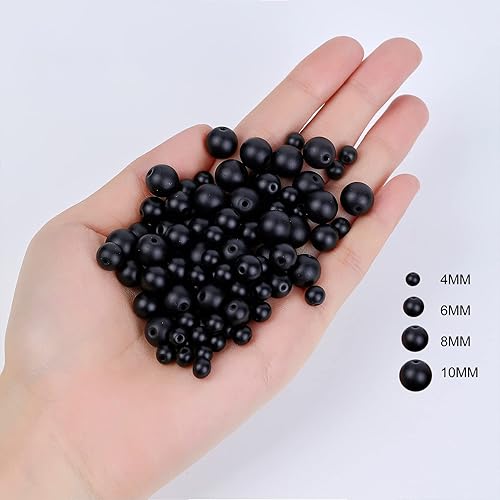 Miniatura 3 de 108 cuentas redondas de color negro mate natural de 0.315in para hacer joyas
