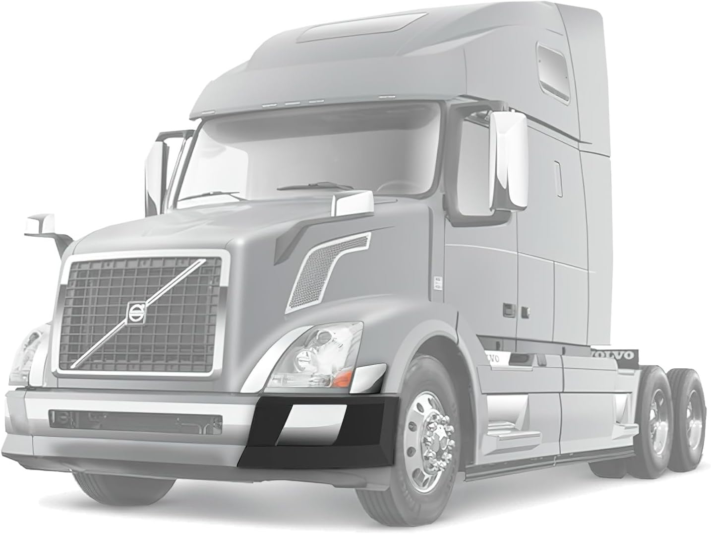 KOZAK Bumper Extension Corner Plastic No Fog Light Hole w/Chrome Trims Set and Bracket, Left Driver Side Compatible with Volvo VNL 2004-2015, Includes Logo, 2x 22" Windshield Wipers, Vest