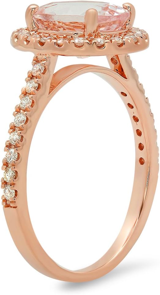 Dazzlingrock Collection Oval Cut Morganite & Round Cut White Natural Diamond Women Halo Bridal Engagement Ring, 14K Rose Real Solid Gold