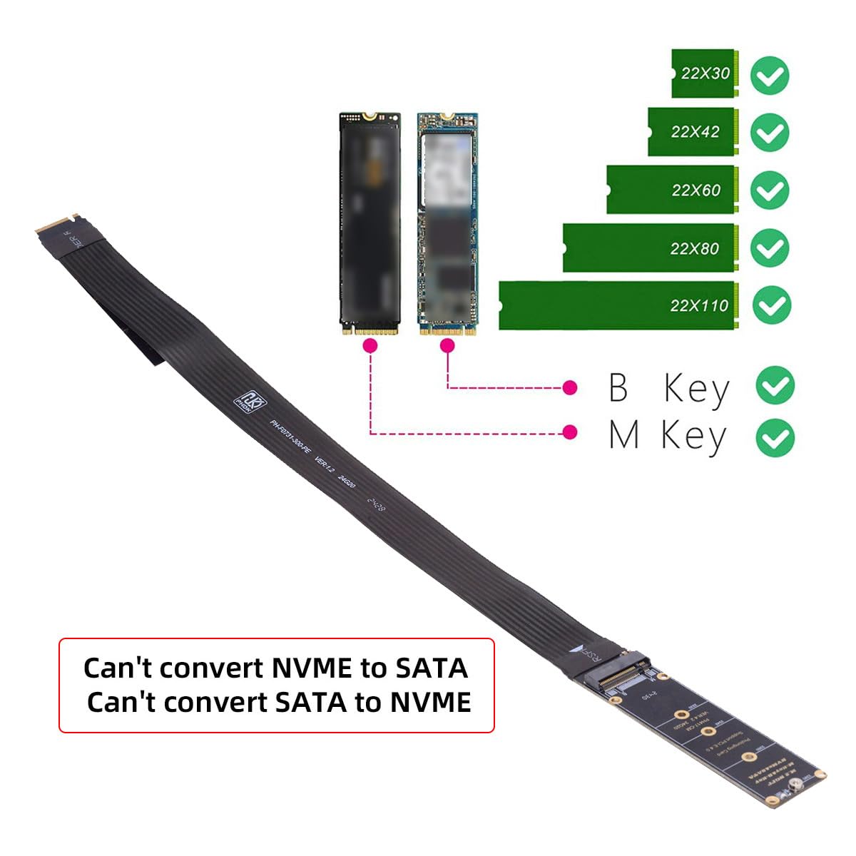 CY Adattatore NGFF M-Key NVME maschio a femmina estensione cavo PCI Express 30 cm PCI-E 4.0 per scheda madre SSD 2230/2242/2260/2280