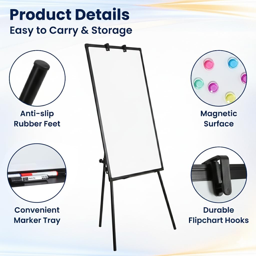 FORTUNO 36x24 Tripod Whiteboard, Magnetic Dry Erase Board with Stand,Height Adjustable Portable Sturdy White Board for Homeschool Office Classroom, Black