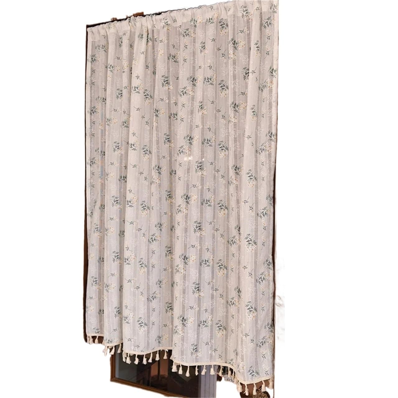 BDFJEDS Cabinet Curtain Floral Sheer Half Curtain, Small Daisy Tassel Valance For Kitchen Cabinet, Light Filtering Drapes(Color3,ROD POCKET_140X90CM)