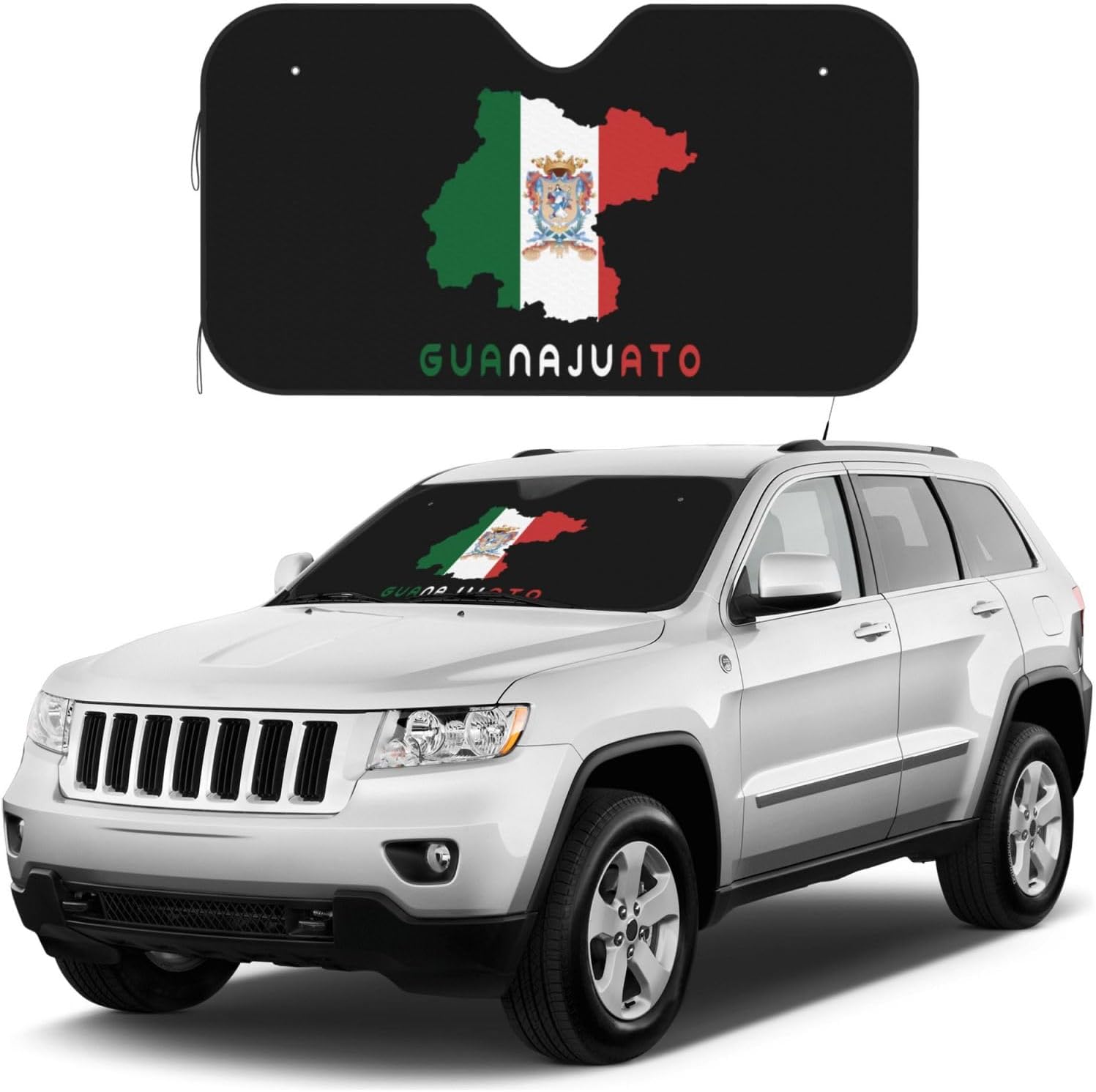 Guanajuato Mexico State Flag Map Front Windshield Sun Shade Folding Auto Sunshade for Car Truck SUV Sun Visor Protector Keeps Your Vehicle Cool Small