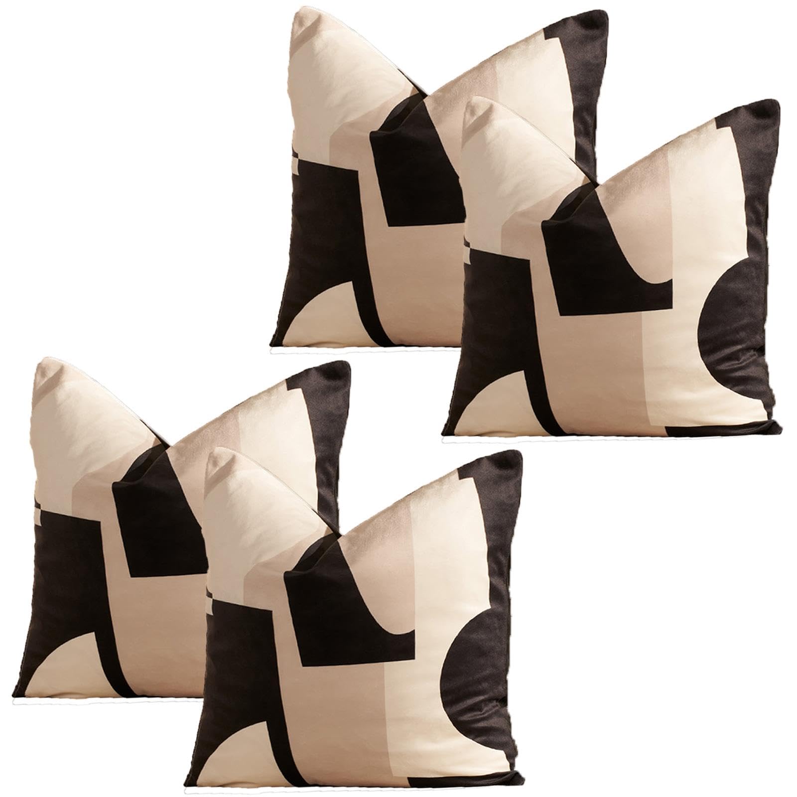 OHS Cushion Covers Abstract Geometric Matt Velvet, Pack of 4 Sofa Cushion Covers for Bedroom Living Room Home Decor Bed Sofa Chair Cushions, Black/White