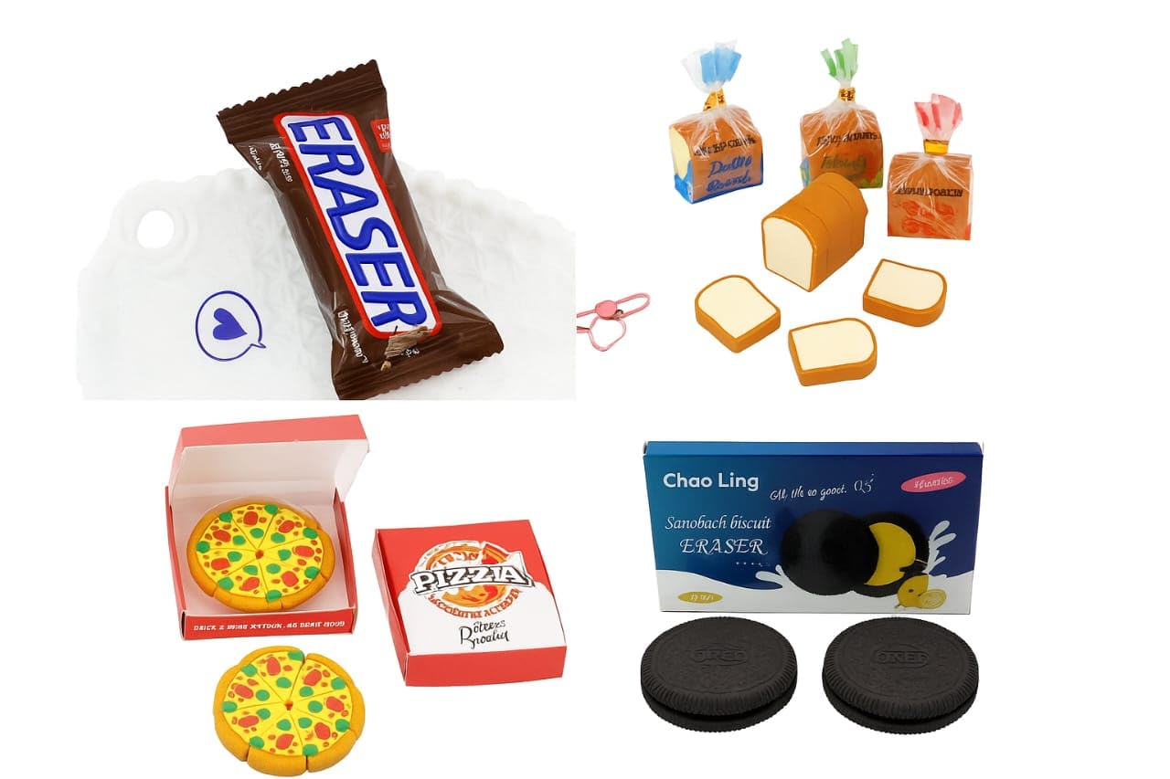 Panda Unique Stationery Different Shape Erasers - Chocolate -1Pcs | Pizza Eraser -1 Box | Toast Bread -Pack of 1-4 Pieces | Cookie Eraser 2 pcs Cute Food - Best for School Supplies & Return Gifts-image-45