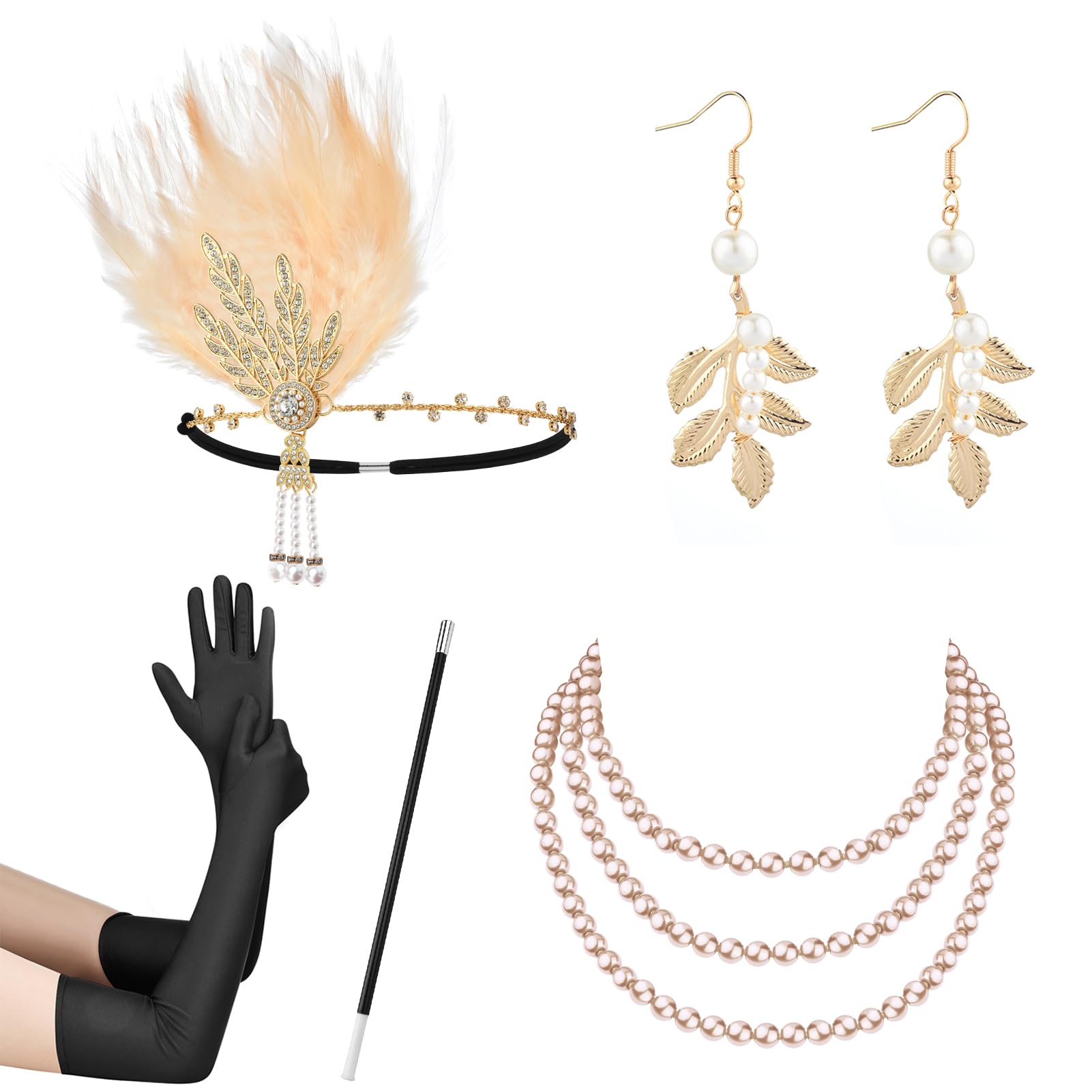 FeelfunFeather1920s Gatsby Accessories Set Women Roaring 20s Costume Flapper Accessories for Party Halloween
