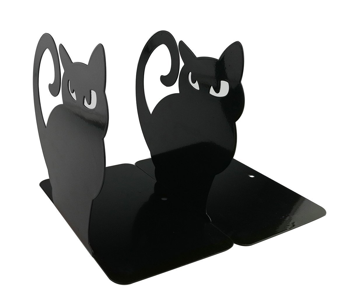 Set di 2 reggilibri decorativi a forma di gatto in metallo Nero