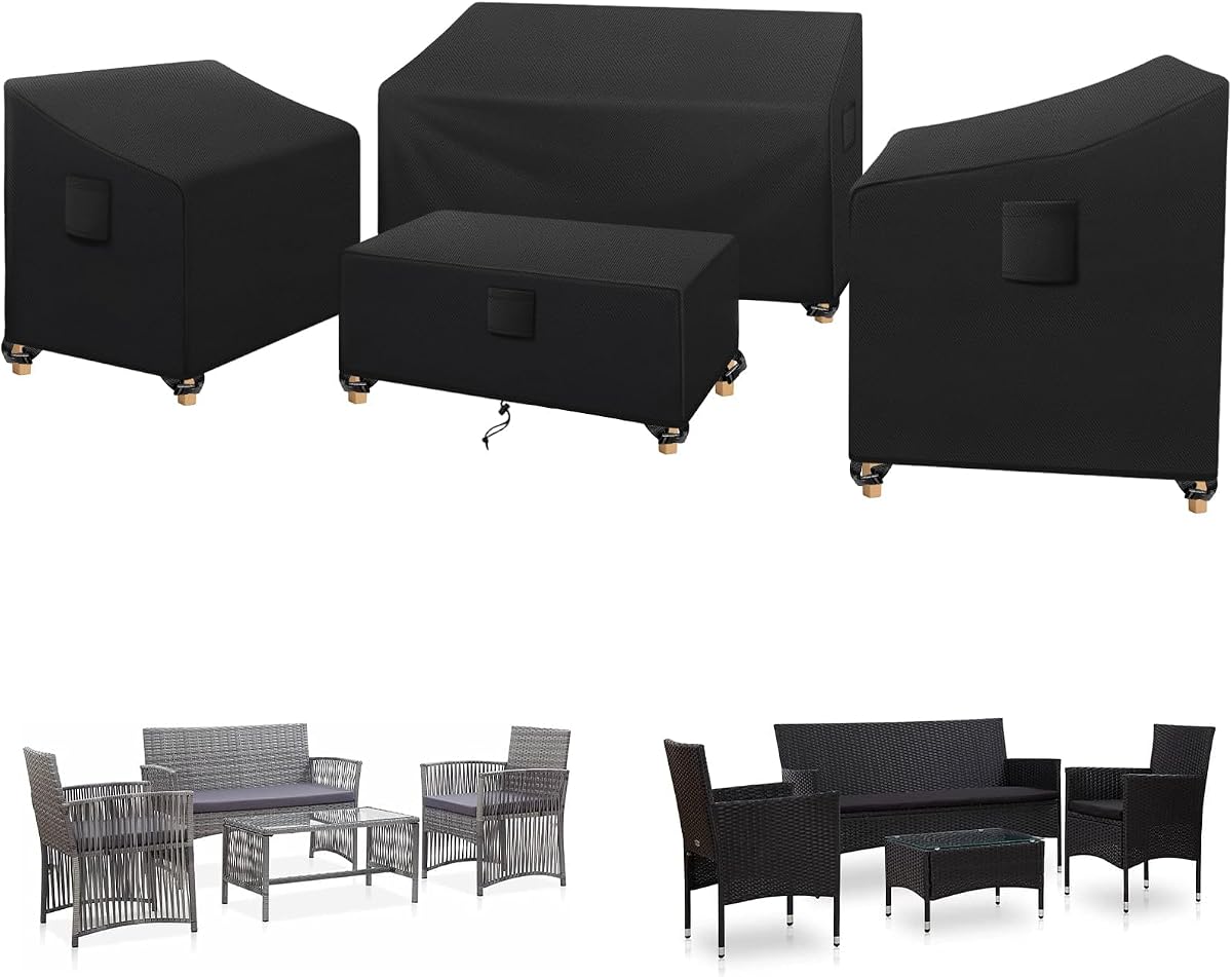Fundas para muebles de jardín de 4 piezas impermeables | Funda para muebles de exterior, fundas para juegos de muebles de jardín, tela resistente 210D duradera y resistente al agua