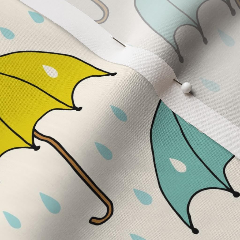 Spoonflower Fabric - Umbrella Day Rain Raindrops Drops Chartreuse Teal Umbrellas Gender Printed on Cotton Poplin Fabric by The Yard - Sewing Shirting Quilting Dresses Apparel Crafts