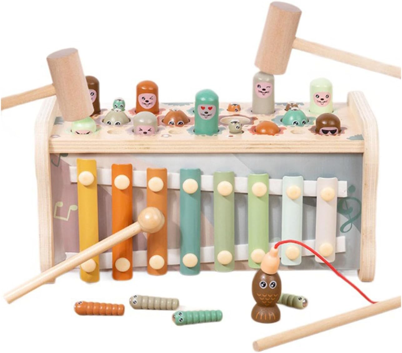 5 in 1 Wooden Hammering Pounding Toy, Kids Wooden Musical Pounding Activity Toy