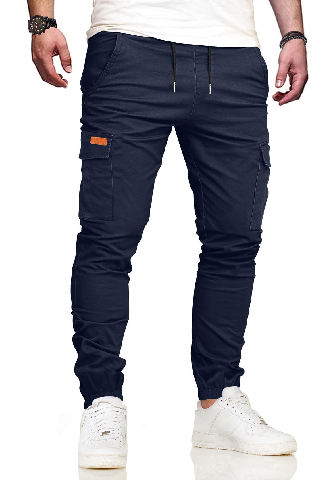 VMSUCIJ Cargohose Herren Arbeitshose mit 6 Taschen Jogginghose Hosen Herren Baumwolle Lang Chino Hose für Alltag Freizeit Outdoor Bund-und Beinbündchen