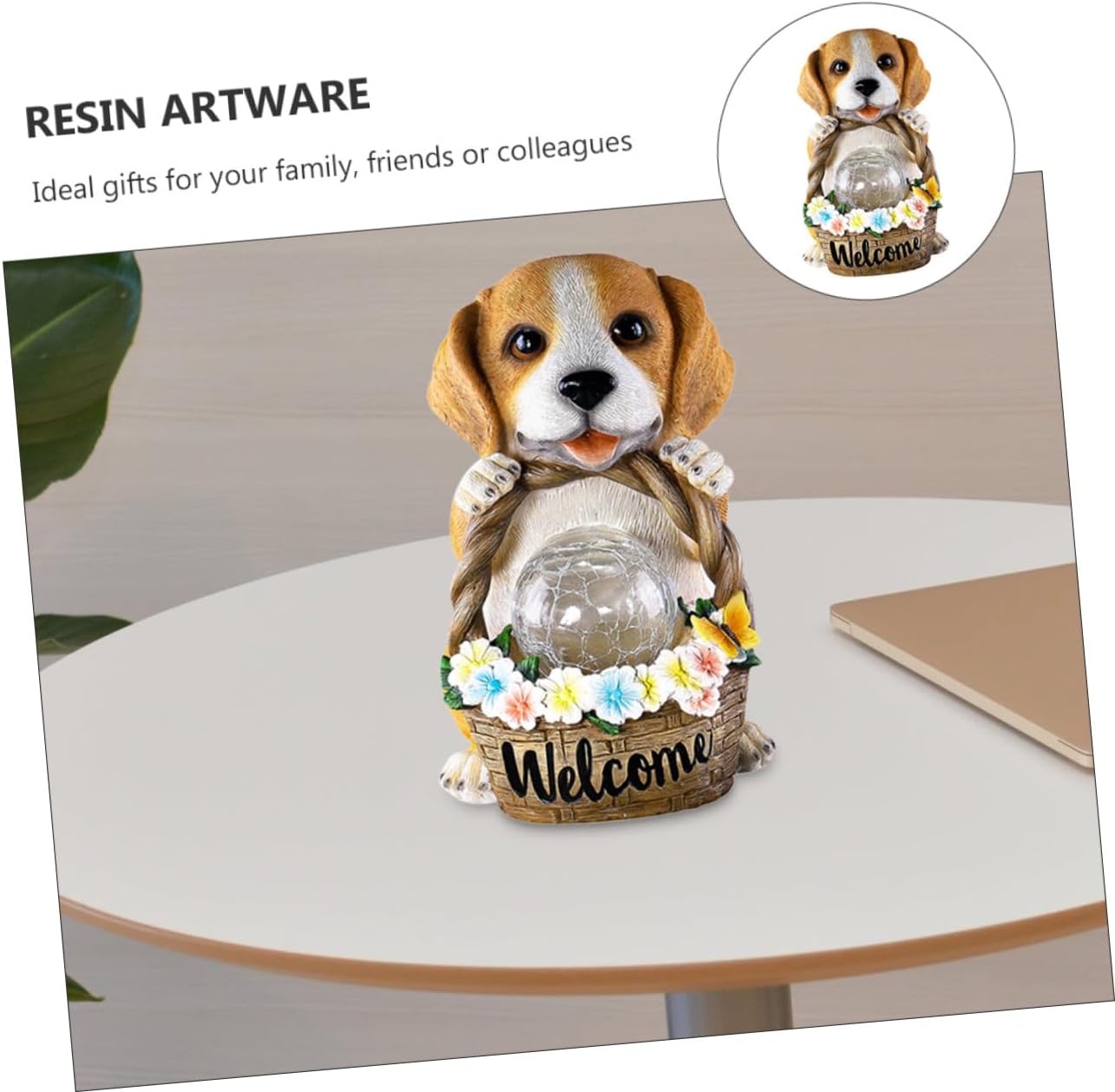 1pc Solar Powered Dog Flower Basket Outdoor Resin Decoration for Garden Patio Lawn Creative Lighted Ornament for Housewarming and Garden Decor