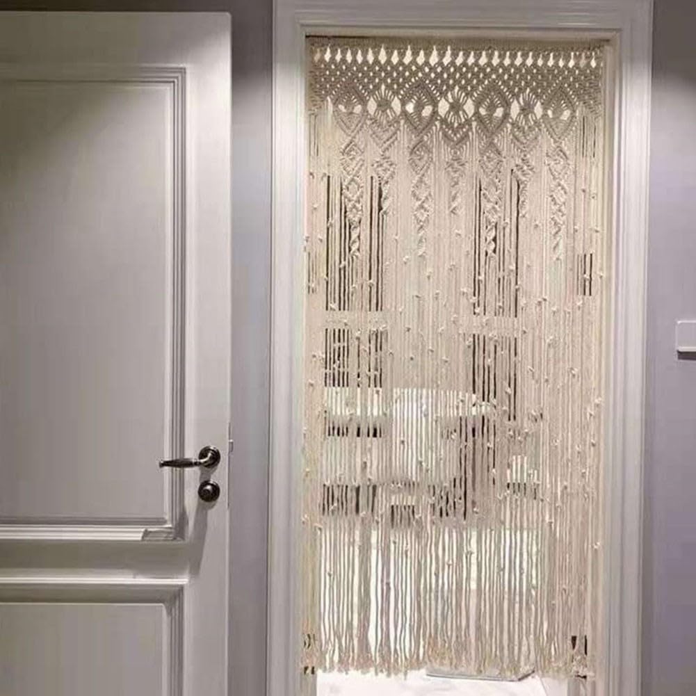Cortina tejida para puerta de algodón, tapiz para arco de ventana, divisor de espacio estilo bohemio de encaje, decoración beige para el hogar, fondo para fiestas, estudio fotográfico para