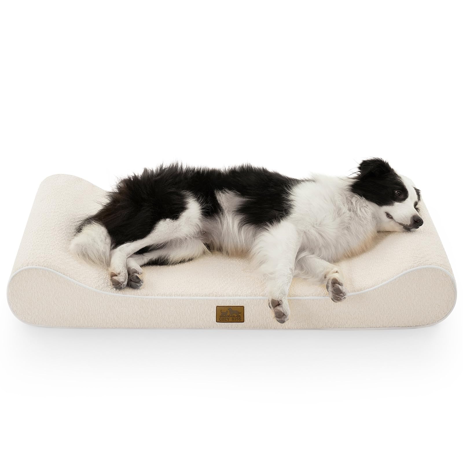 Cozy Kiss Thick Sponge Large Dog Bed 114x76cm, for Cats & Dogs, Beige | Washable Dog Bed, Thick Sponge, Removable Cover, Anti-Slip, for Large Dogs & Senior Dogs with Achy Joints, 15cm H, Beige