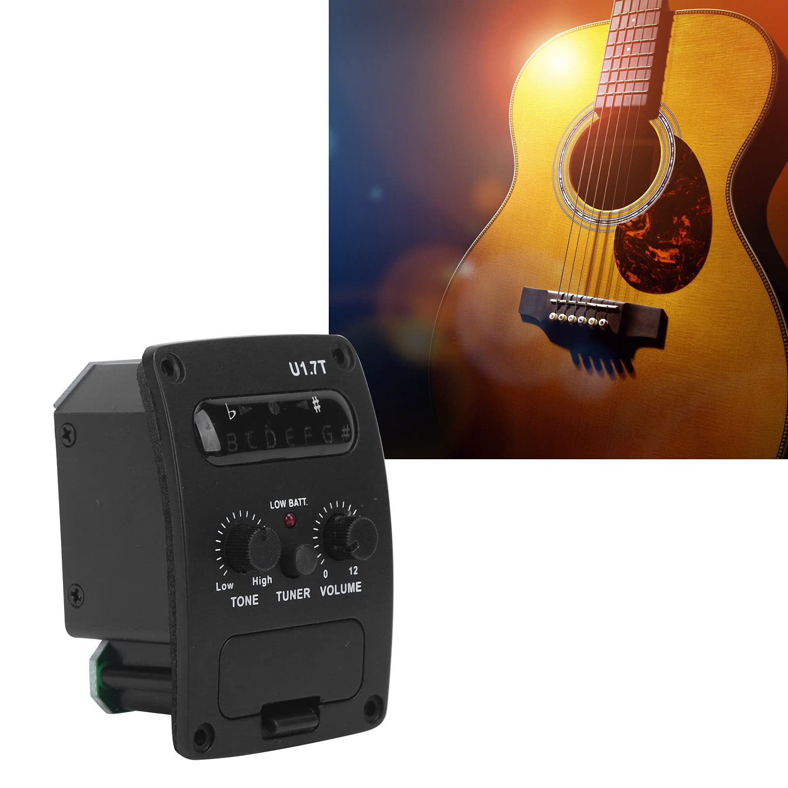 Naroote Pickup per Ukulele Robusto Pickup per Chitarra Hawaii in Metallo con Funzione Accordatore per Chitarristi Acustici Materiale: Metallo e Plastica (BLACK)