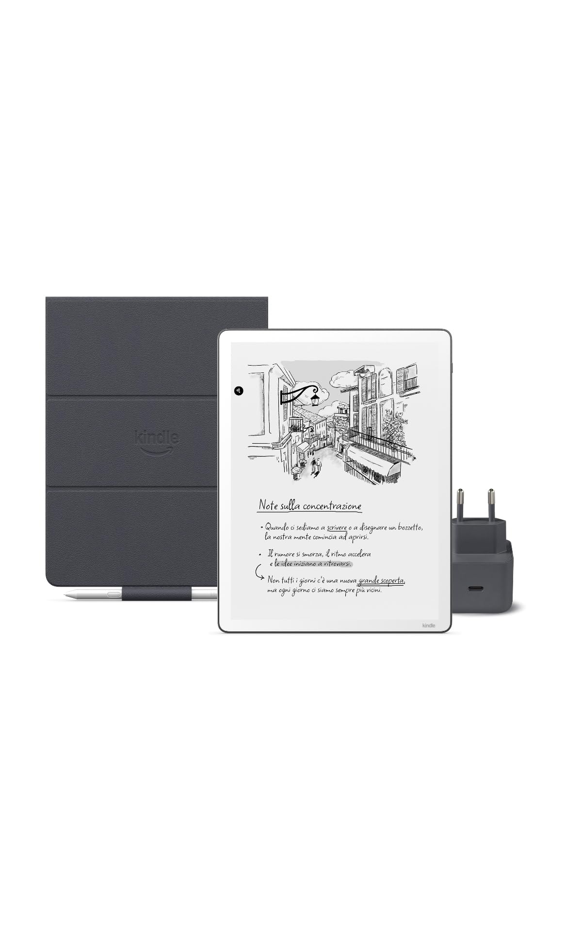 Amazon Kindle Scribe 64 GB (Grafite) + Penna Premium + Custodia | In pelle di prima qualità (Grafite) + USB-C Caricabatterie