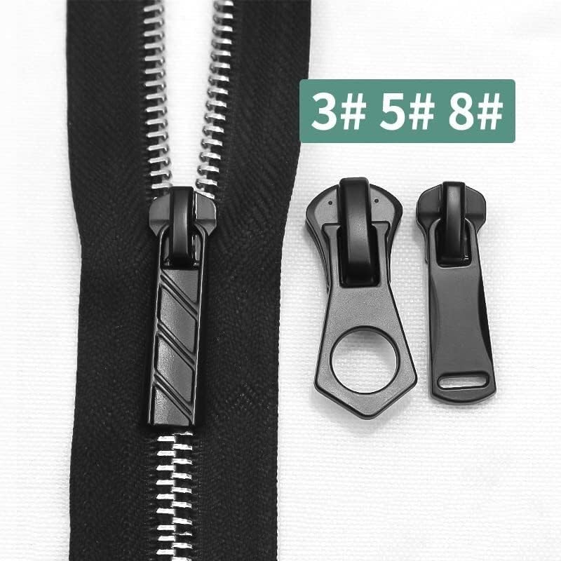 Kit de reparación de cremallera, clip de cremallera, 10 piezas 3# 5# 8# deslizador de cremallera para cremalleras de resina de nailon y metal, cremalleras negras, bolsa extractora de cabeza, chaqueta