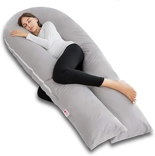 Meiz 65 Inch U-Shaped Pregnancy Pillow for Full Body Support - Grey, Back Pain Relief, Machine Washable Cover