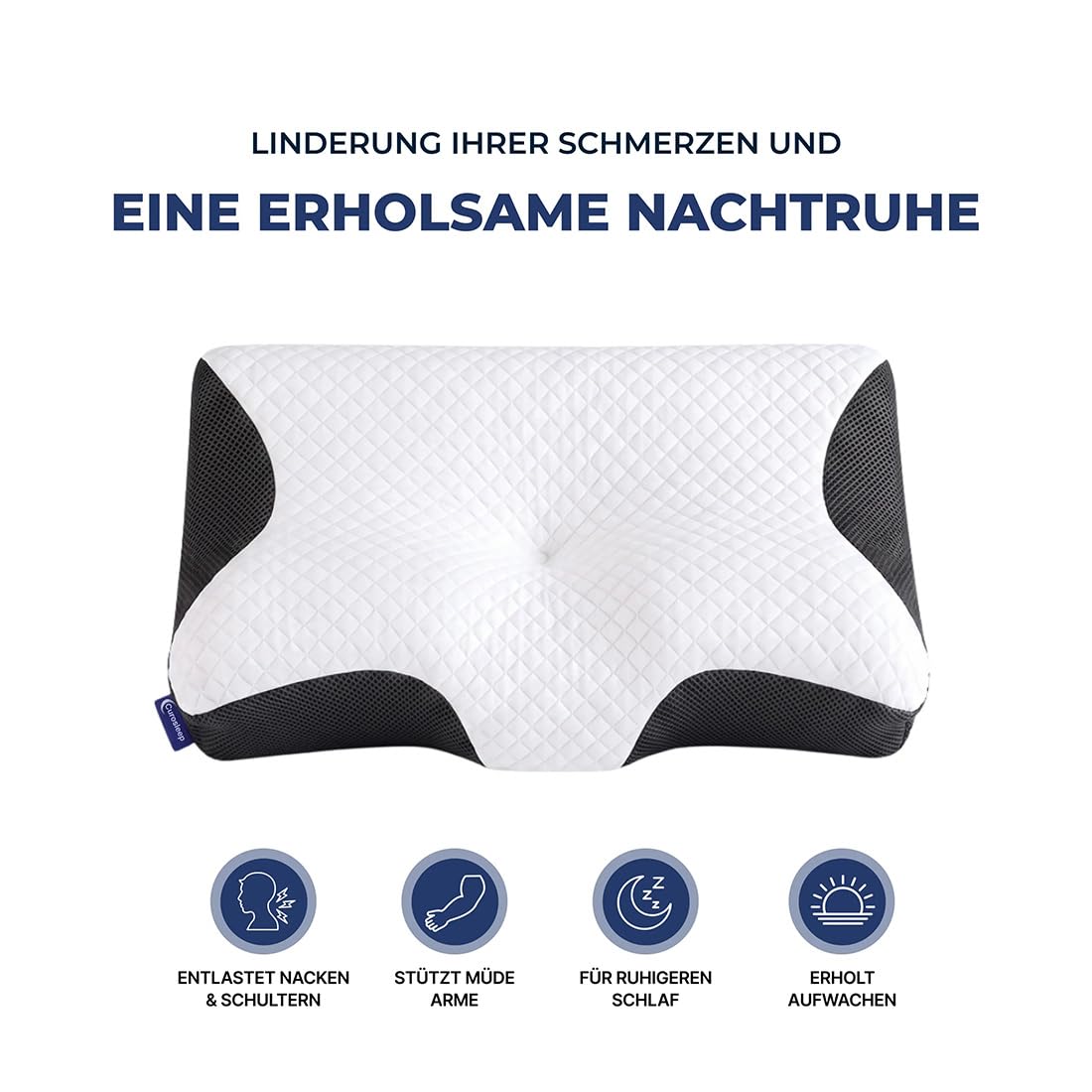 CuroSleep Kissen Original, CuroSleep - Optimale Unterstützung für Seitenschläfer & Rückenschläfer, Orthopädisches Nackenkissen – Ergonomisches Memory Foam Kissen, gegen Nackenschmerzen (Schwarz)