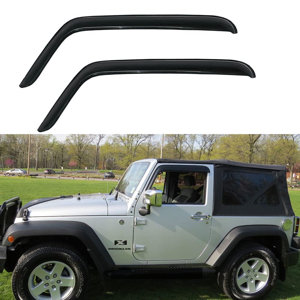 STARTSHIP 92328 Original Side Window Wind Deflector,2pc Outside Mount Style Nice Sun Rain Guards Set,Window Visor fit for 2007-2018 Jeep Wrangler 2-Door
