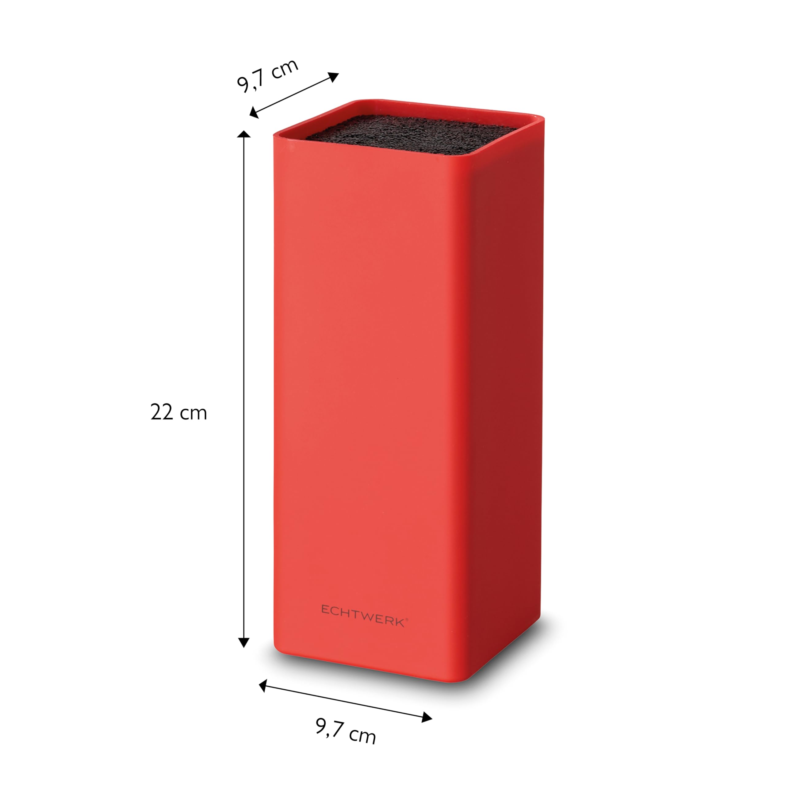 ECHTWERK Ceppo universale quadrato per coltelli, portacoltelli, organizzatore per coltelli da cucina, pratico supporto, contenitore salvaspazio per coltelli con inserto in setola, rosso, 30 cm