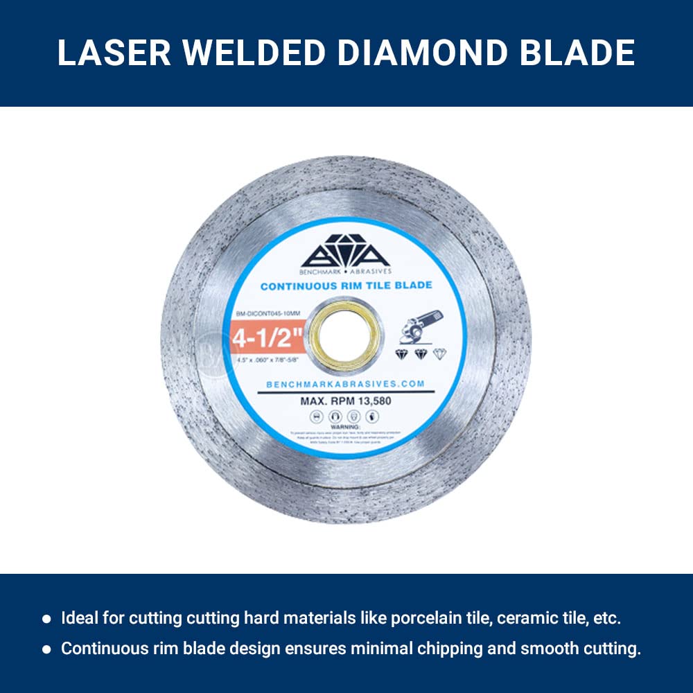 Benchmark Abrasives 4.5 Inch Continuous Rim Turbo Diamond Blade for Angle Grinder with Steel Core for Cutting Brick Ceramic Tile Granite Marble - 4.5” Circular Saw Concrete Masonry Brick (10 Pack)