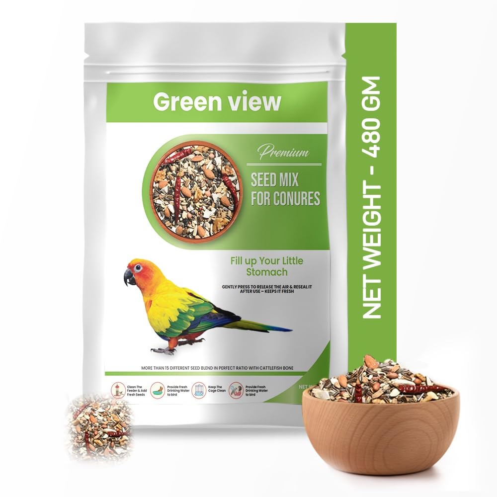 Green view|Premium|Seed Mix for Conures|Net Weight 480 GM More Than 15 Different Seed Blend in Perfect Ratio with Cattlefish Bone (B0CL9MBXQB) Amazon Price History, Amazon Price Tracker