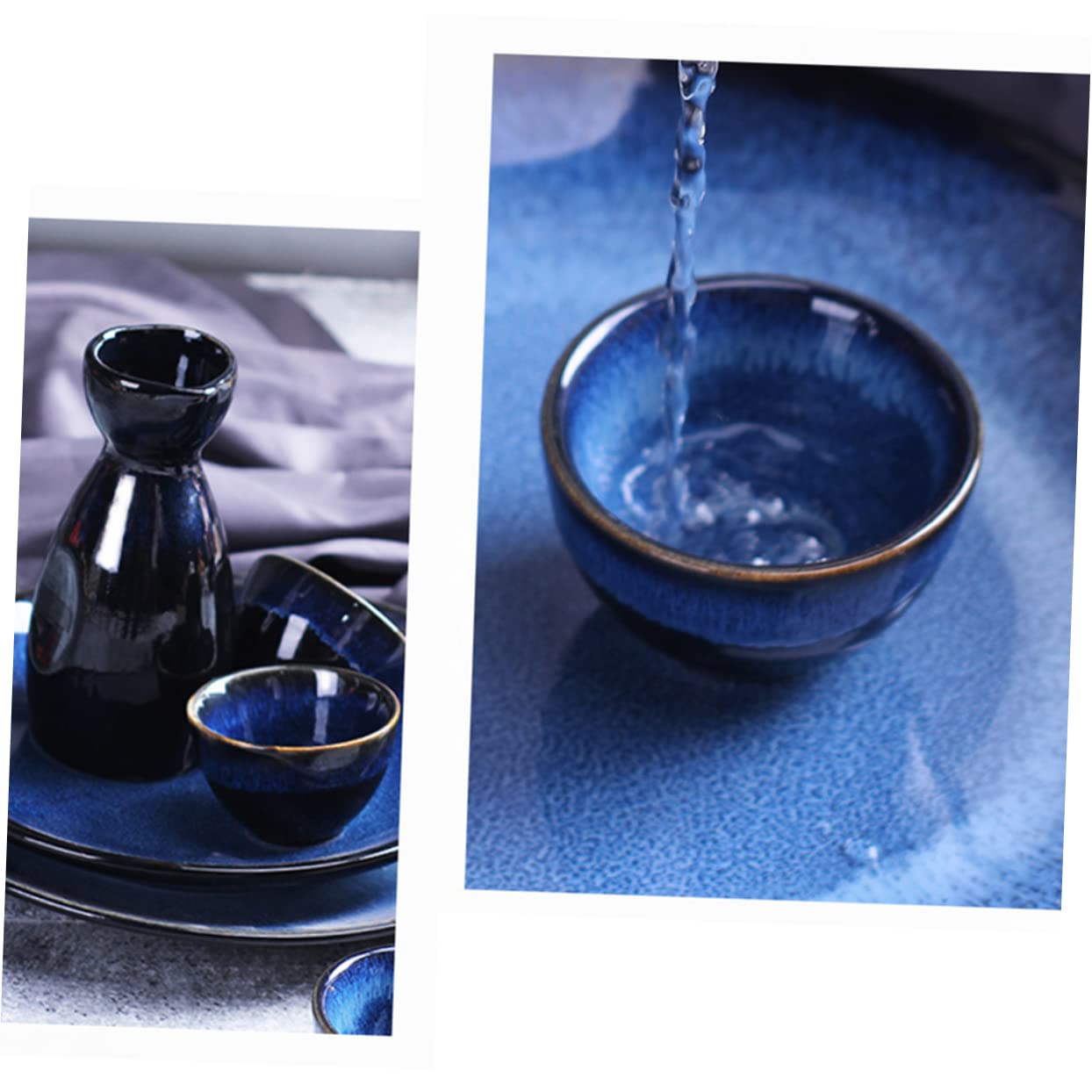 SOLUSTRE Japanese Style Kiln Change Ceramics Sake Pot Blue Wine Pot Water Jar Kettle for Sake Tea Coffee and Dining Occasions