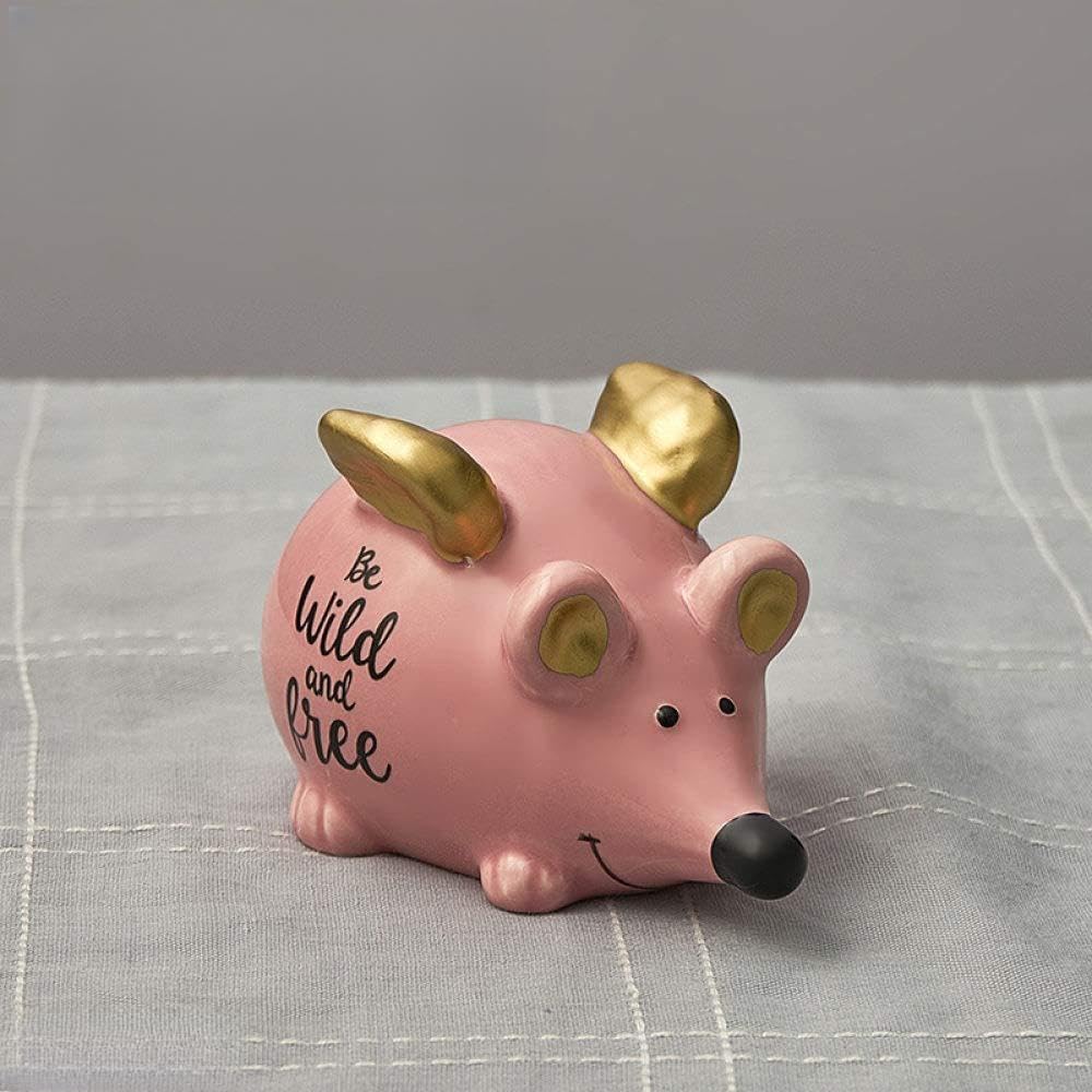 Statue de souris ailée rose en céramique d'art aux finitions pures