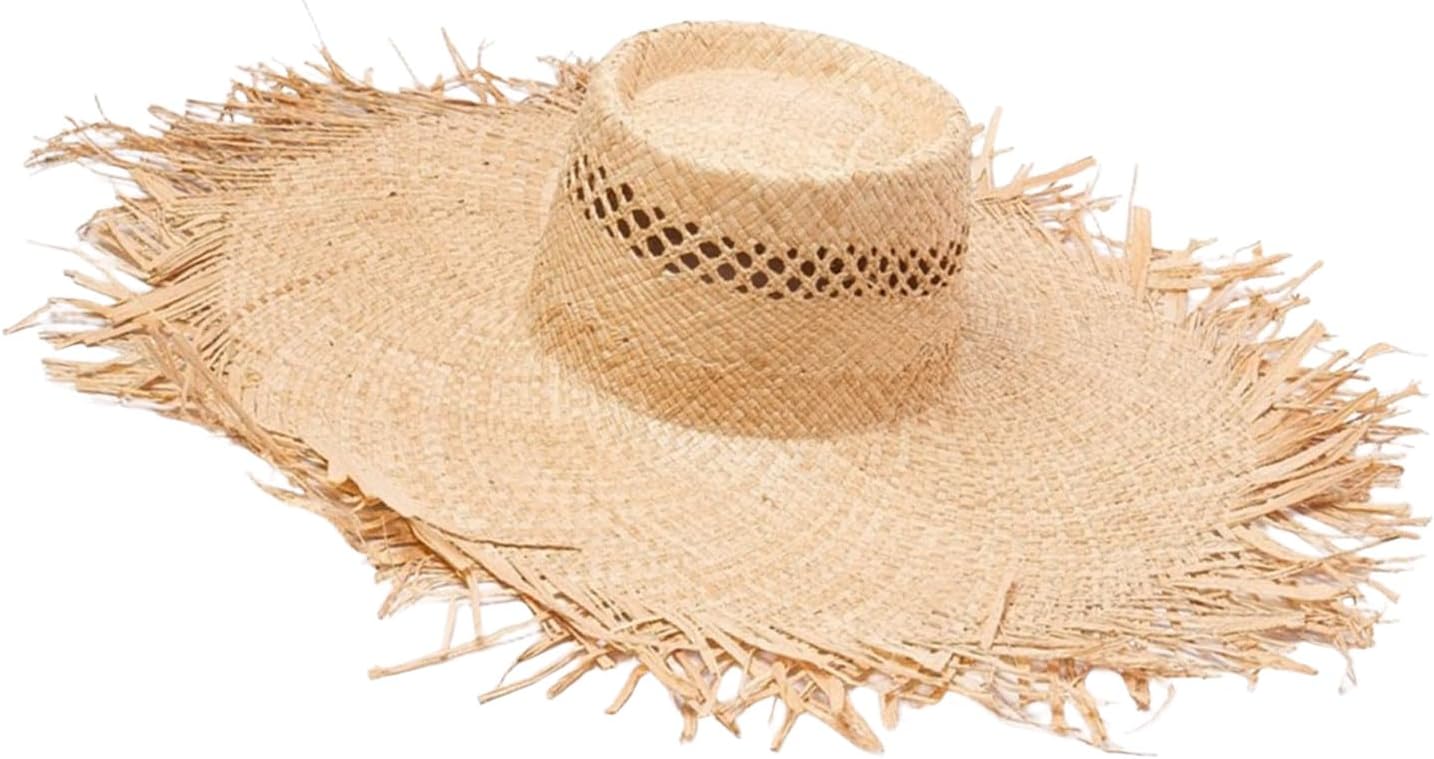 Handwoven Straw Hat with Distressed Trim | Sun Protections for Women Men Gardening Hot Weather Daily Wear Outdoor Adventures Beach Vacation Outings