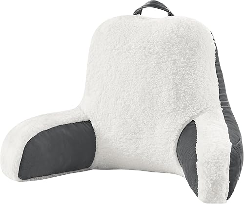 downluxe Almohada de lectura Sherpa con brazos, almohada de espalda para sentarse en la cama, almohada para adultos con espuma viscoelástica