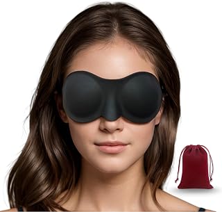 Moisture Chamber Glasses for Dry Eyes - Vowleike Soft Silicone Sleep Goggles, Reusable Comfortable & Lightweight Sleep Mask, Elastic and Stretchable Strap with A Carrying Bag (Matte Black)
