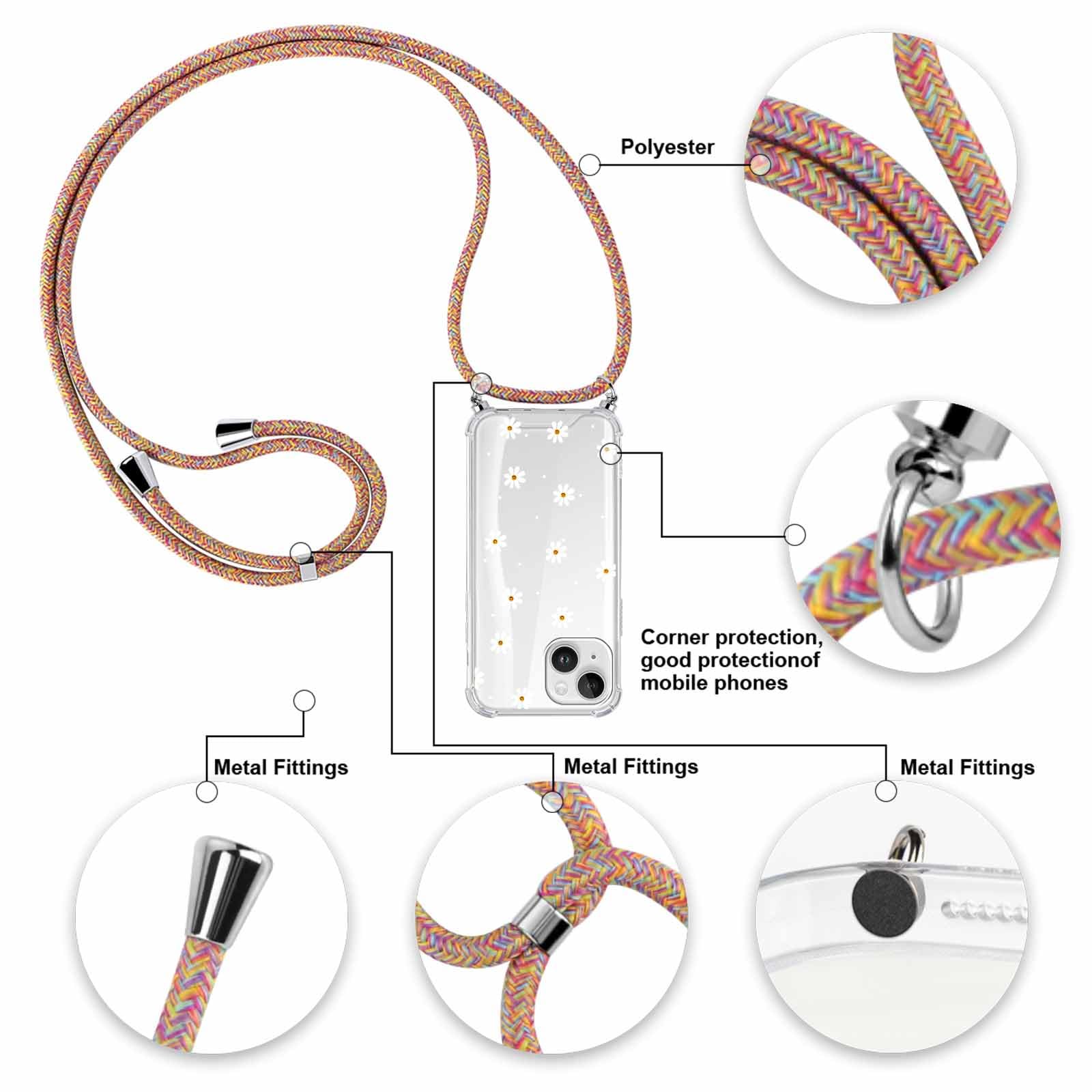 Custodia IPhone 14/13 Con Cordino - Cover Floreale Trasparente Antiurto - Foto 4